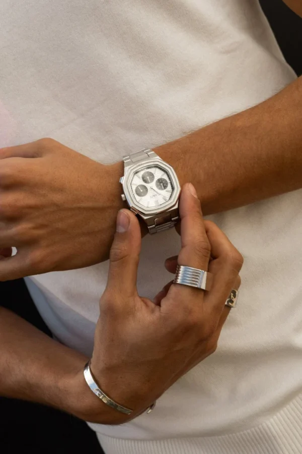 Cainte Claude Chronograph Watch White&Black Quartz Front Pose