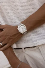 Cainte Claude chronograph Watch White Automatic Arm Pose 1