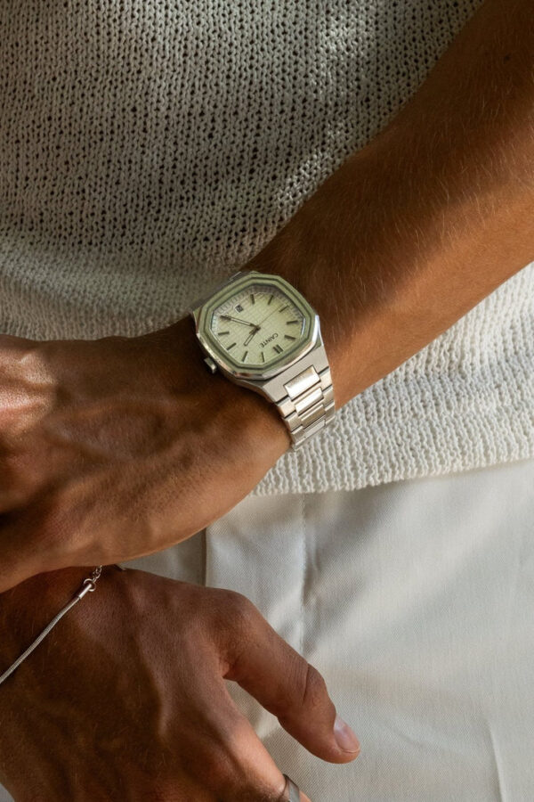 Cainte Claude Watch White Quartz Front On Arm